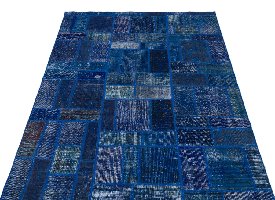 Mavi Anadolu Eskitme Geometrik Yün Halı 120x182 - Özel Seri