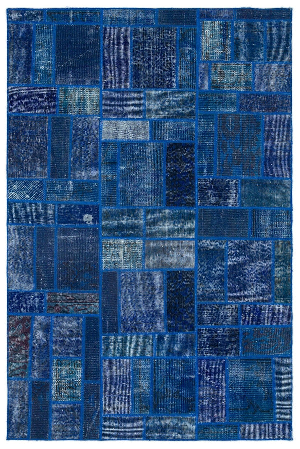 Mavi Anadolu Eskitme Geometrik Yün Halı 120x182 - Özel Seri