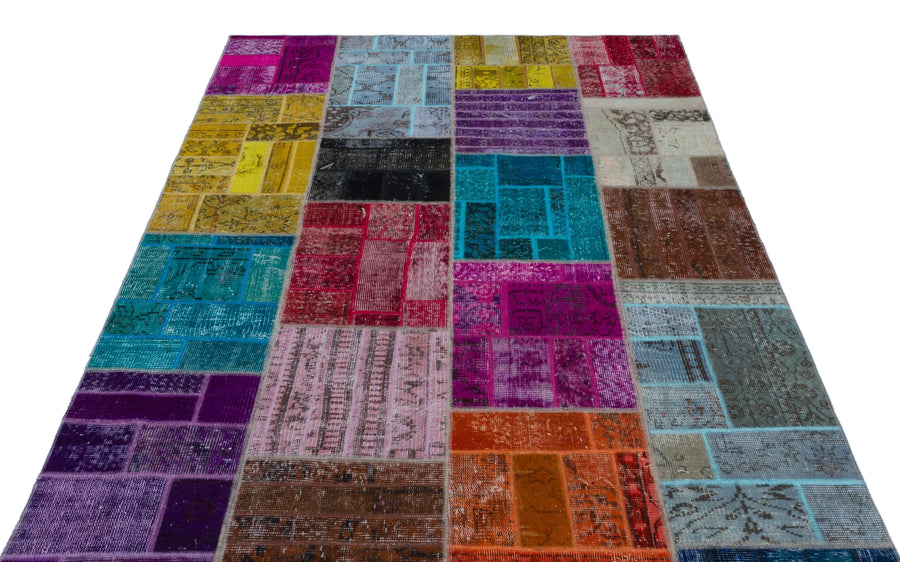 Bej Geometrik Vintage Yün Halı 160x230