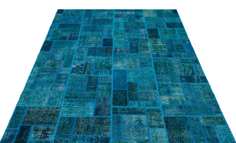 Lacivert Mavi Anadolu Eskitme Geometrik Yün Halı 160x230 - Özel Seri