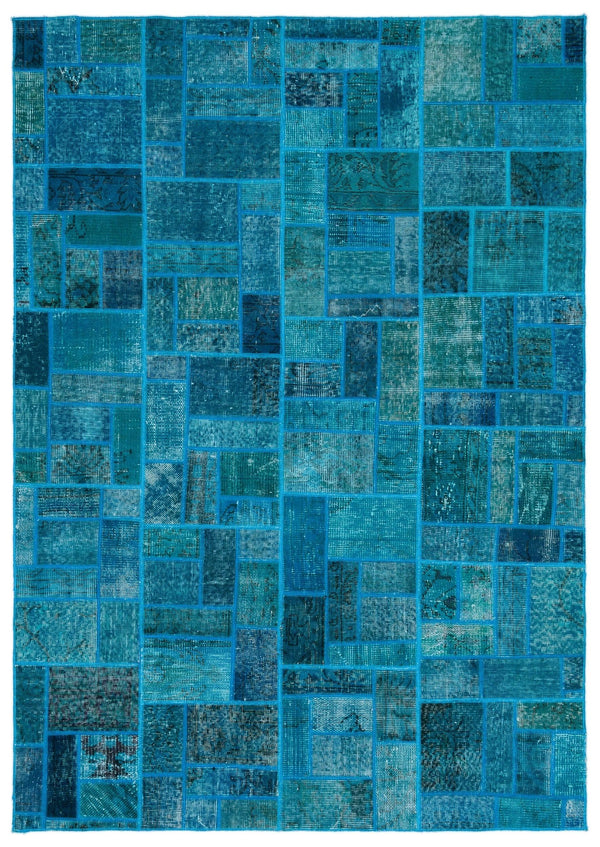 Lacivert Mavi Anadolu Eskitme Geometrik Yün Halı 160x230 - Özel Seri