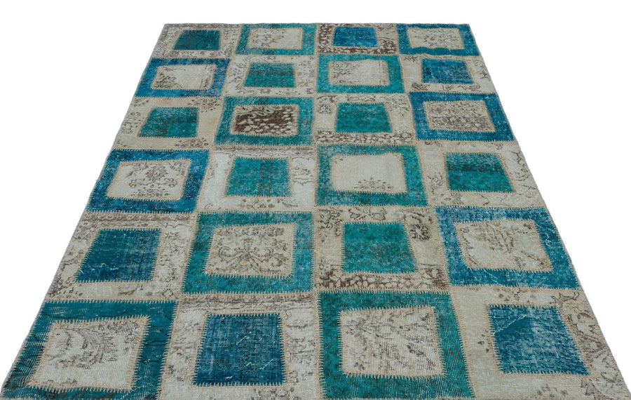 Bej Beyaz Anadolu Eskitme Geometrik Yün Halı 160x238 - Özel Seri