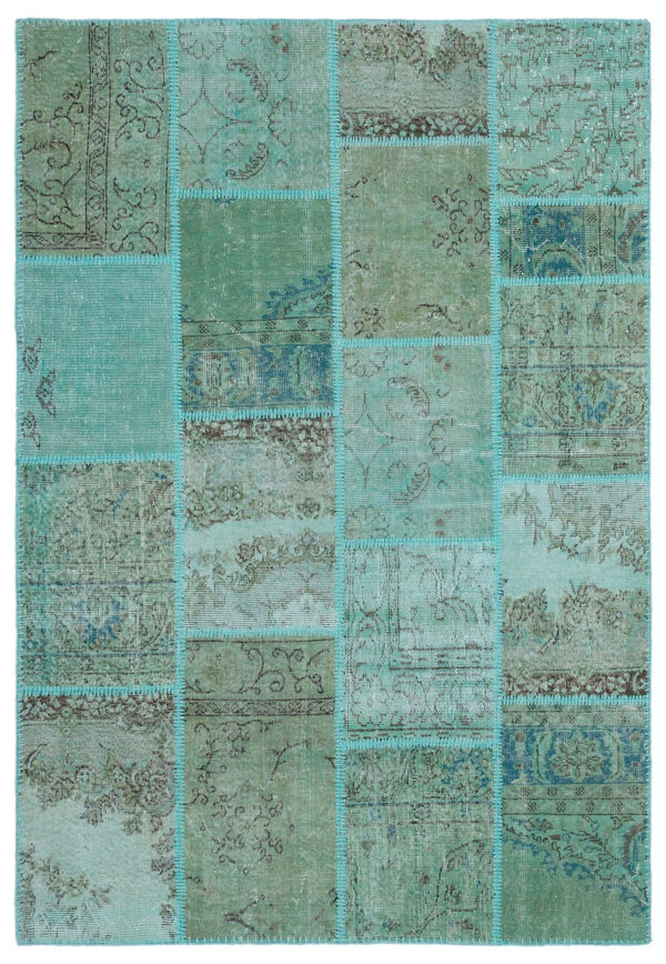 Bej Mavi Anadolu Eskitme Geometrik Yün Halı 160x230 - Özel Seri