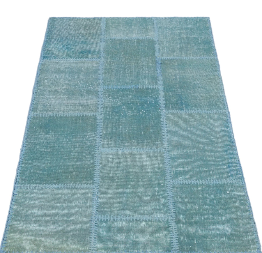 Mavi Yeşil Anadolu Eskitme Geometrik Yün Halı 80x150 - Özel Seri