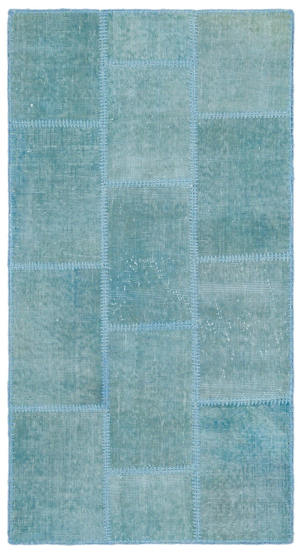 Mavi Yeşil Anadolu Eskitme Geometrik Yün Halı 80x150 - Özel Seri