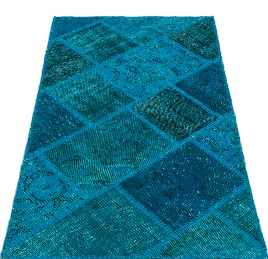 Lacivert Mavi Anadolu Eskitme Geometrik Yün Halı 80x150 - Özel Seri