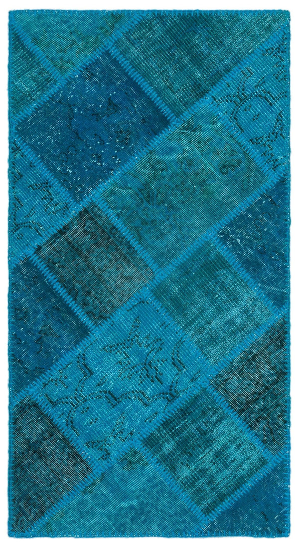 Lacivert Mavi Anadolu Eskitme Geometrik Yün Halı 80x150 - Özel Seri