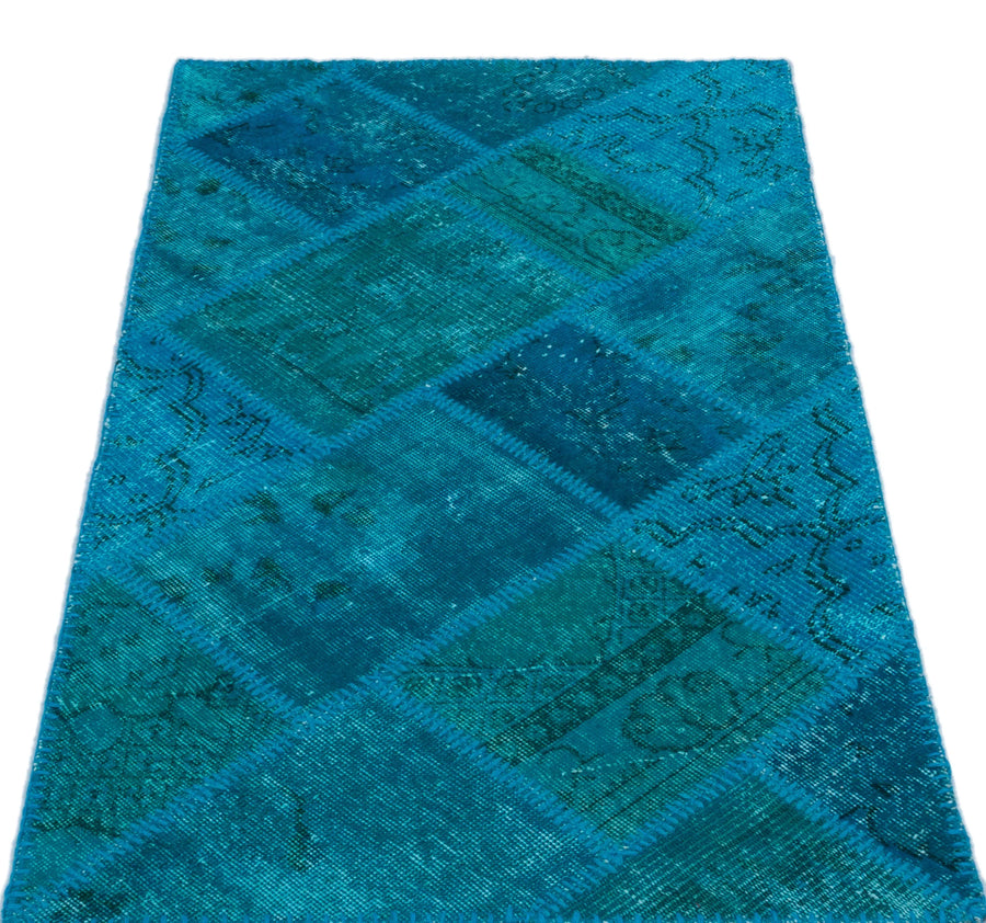 Mavi Yeşil Anadolu Eskitme Geometrik Yün Halı 80x150 - Özel Seri