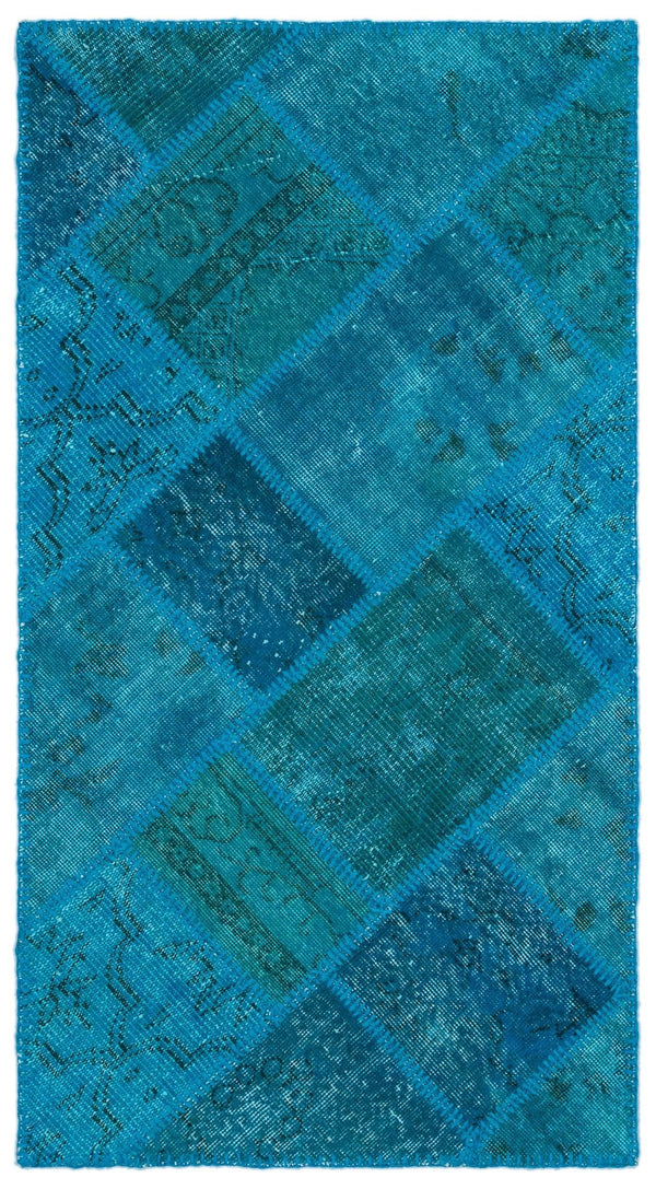Mavi Yeşil Anadolu Eskitme Geometrik Yün Halı 80x150 - Özel Seri
