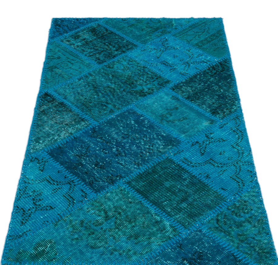 Lacivert Mavi Anadolu Eskitme Geometrik Yün Halı 80x150 - Özel Seri