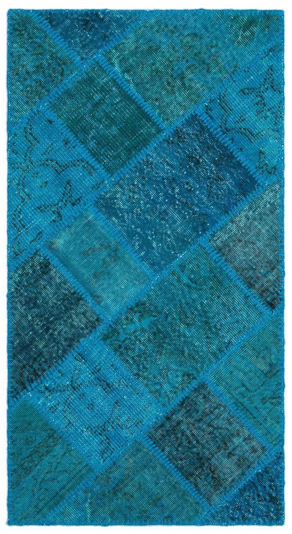 Lacivert Mavi Anadolu Eskitme Geometrik Yün Halı 80x150 - Özel Seri