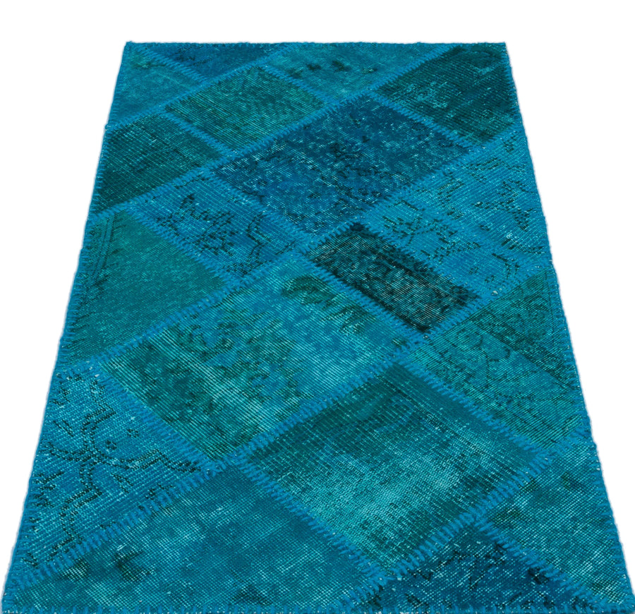 Lacivert Mavi Anadolu Eskitme Geometrik Yün Halı 80x150 - Özel Seri