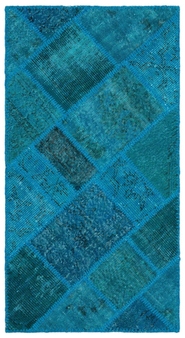 Lacivert Mavi Anadolu Eskitme Geometrik Yün Halı 80x150 - Özel Seri