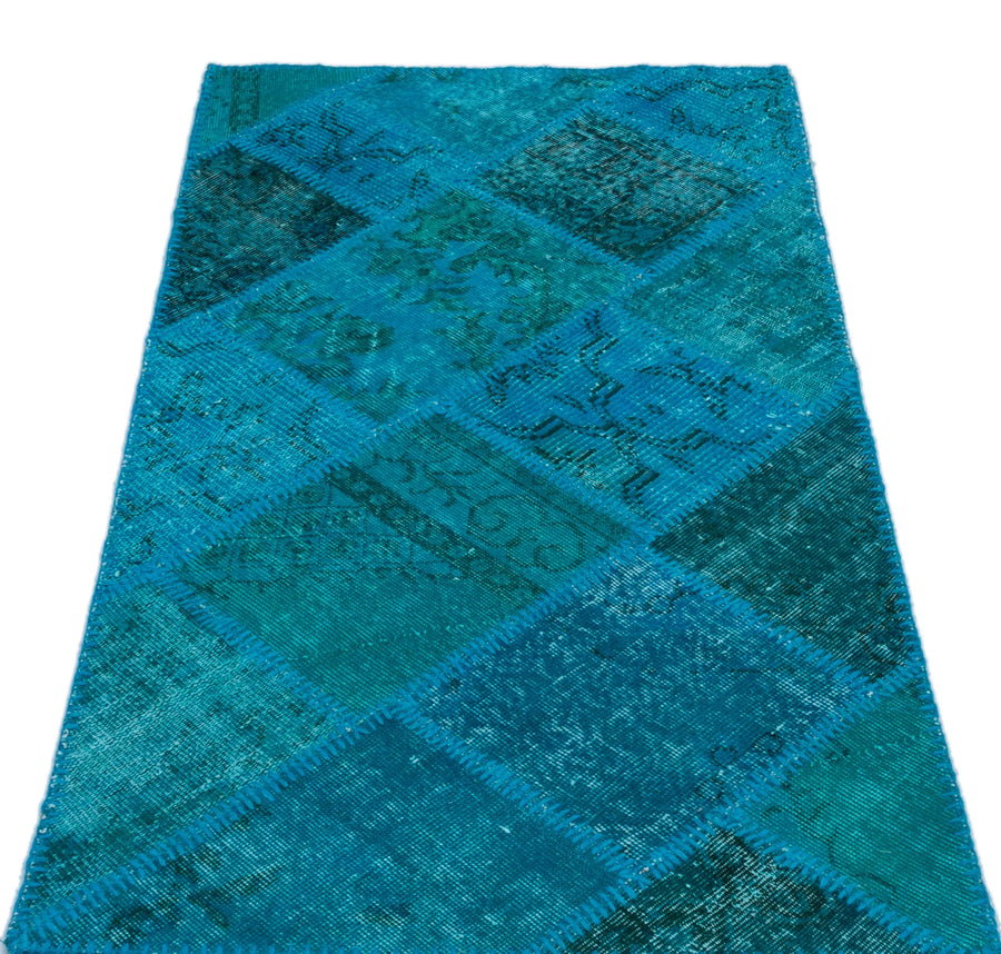Mavi Anadolu Eskitme Geometrik Yün Halı 80x150 - Özel Seri