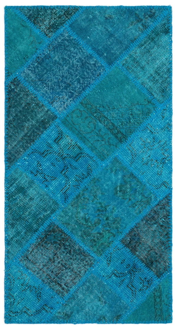 Mavi Anadolu Eskitme Geometrik Yün Halı 80x150 - Özel Seri
