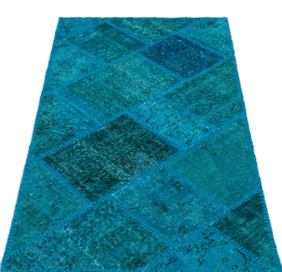 Mavi Anadolu Eskitme Geometrik Yün Halı 80x150 - Özel Seri