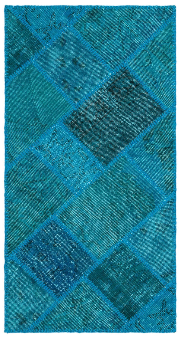 Mavi Anadolu Eskitme Geometrik Yün Halı 80x150 - Özel Seri