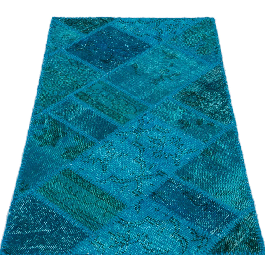Mavi Yeşil Anadolu Eskitme Geometrik Yün Halı 80x150 - Özel Seri
