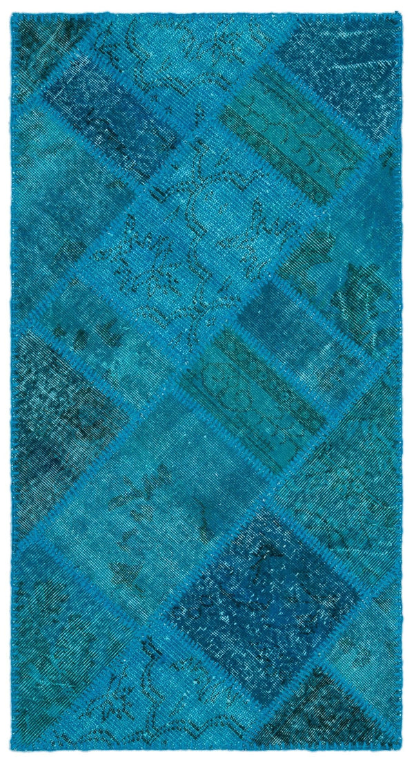 Mavi Yeşil Anadolu Eskitme Geometrik Yün Halı 80x150 - Özel Seri