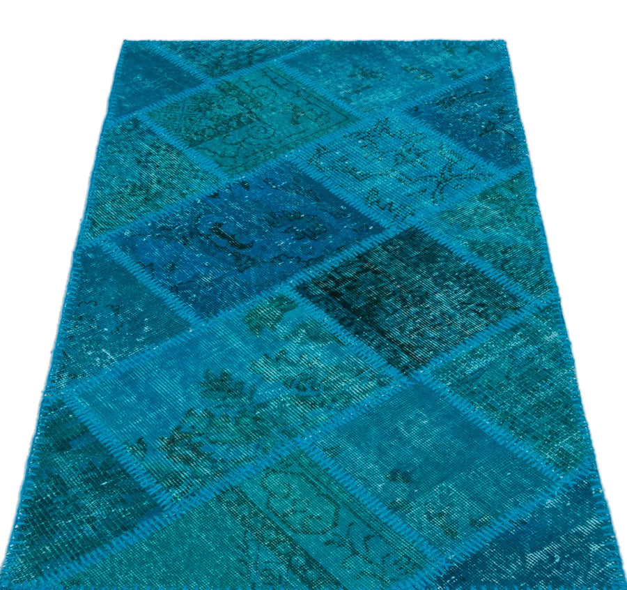 Mavi Siyah Anadolu Eskitme Geometrik Yün Halı 80x150 - Özel Seri