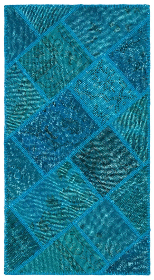 Mavi Siyah Anadolu Eskitme Geometrik Yün Halı 80x150 - Özel Seri