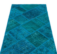 El Dokuma Mavi Geometrik Desenli Halı 80x150 cm 25078
