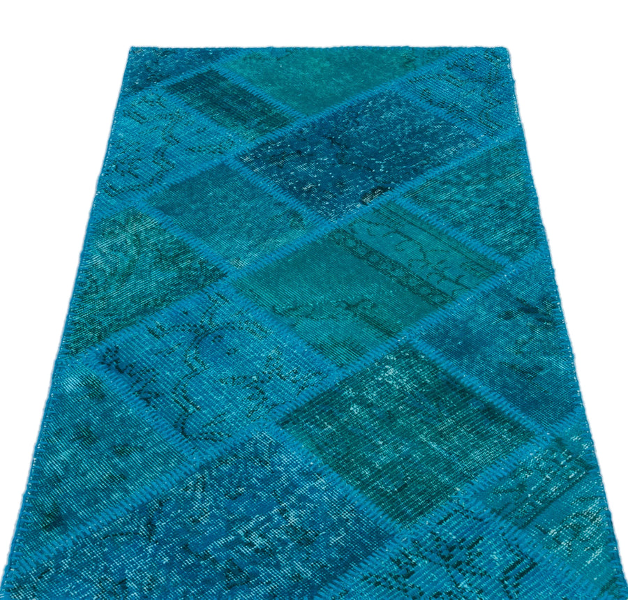 Mavi Siyah Anadolu Eskitme Geometrik Yün Halı 80x150 - Özel Seri