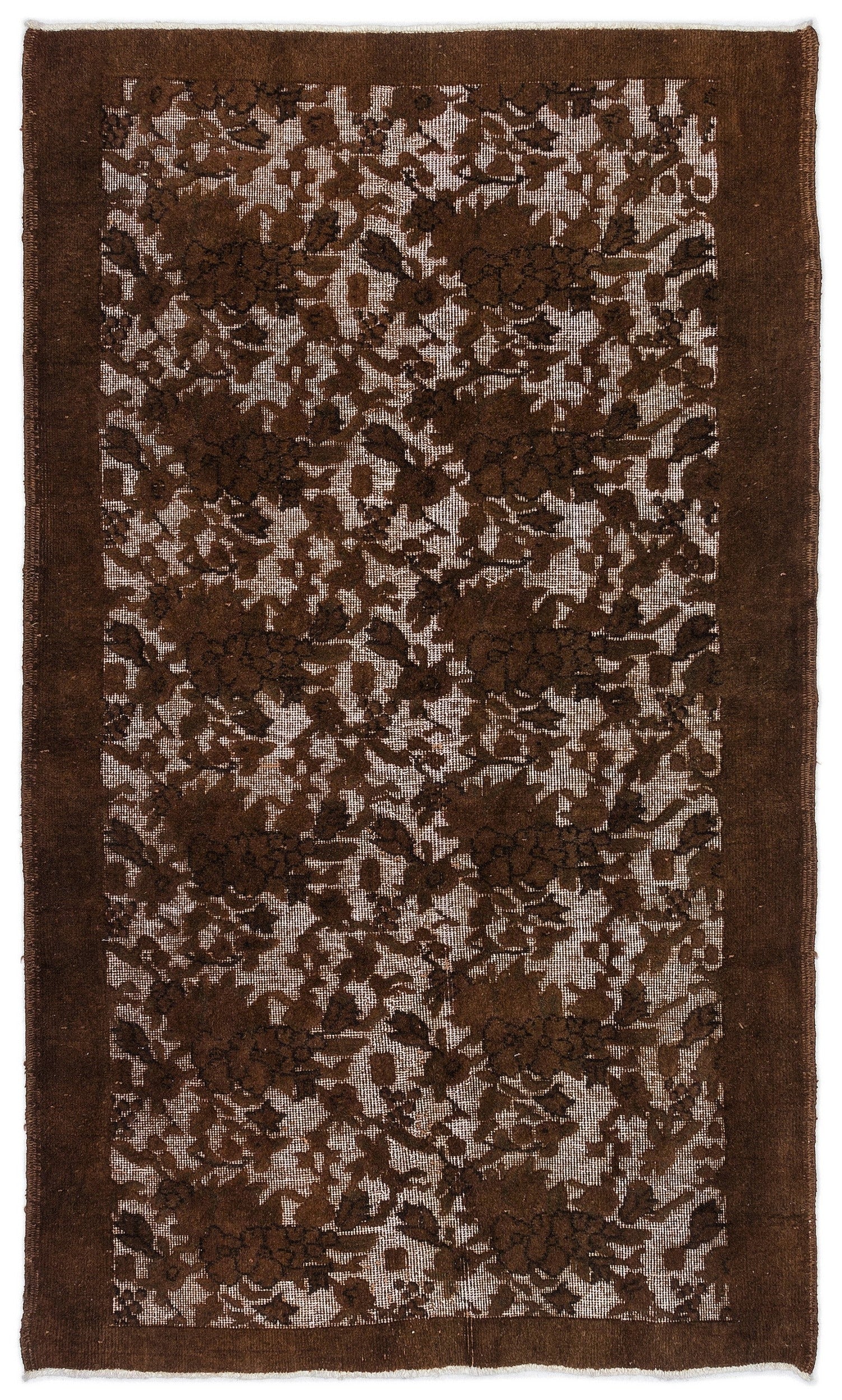 Mora Kahverengi Eskitme Yün El Dokuma Halısı 116 x 200 Apex Unique