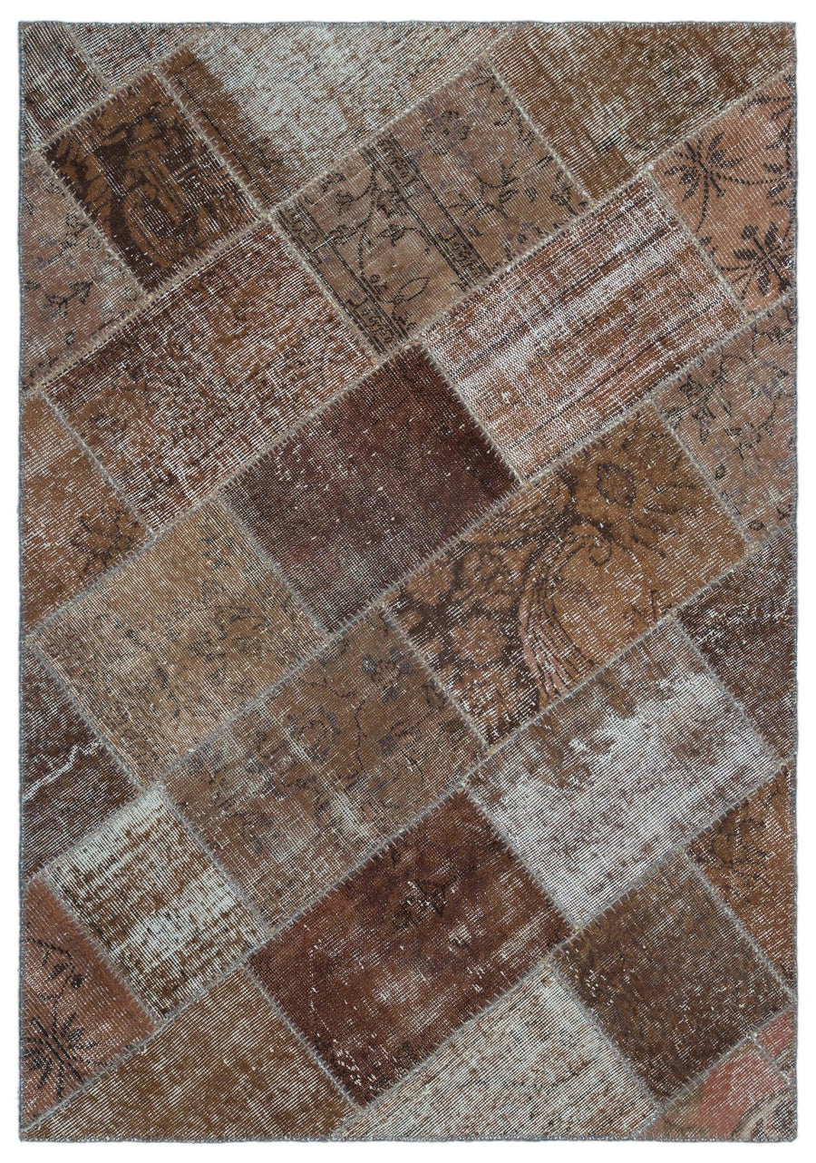 Eskitme Kahverengi Geometrik Desenli El Dokuma Halı 120x180 cm – Koridor kullanımı