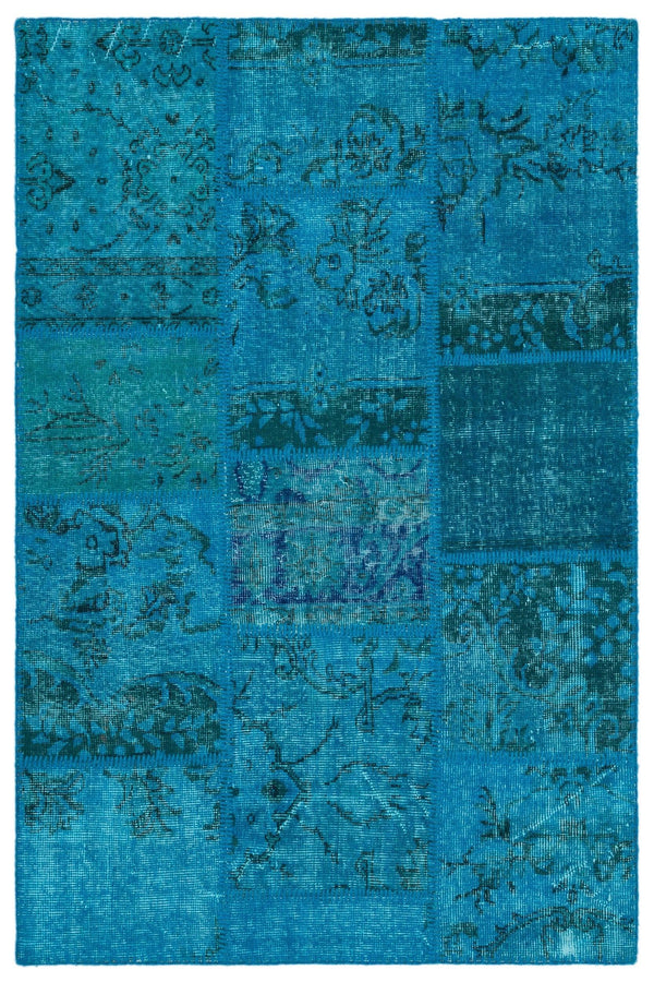 Lacivert Mavi Anadolu Eskitme Geometrik Yün Halı 120x180 - Özel Seri
