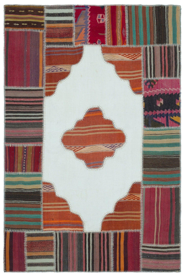 Bej Bohem Geometrik Yün Halı 130x196