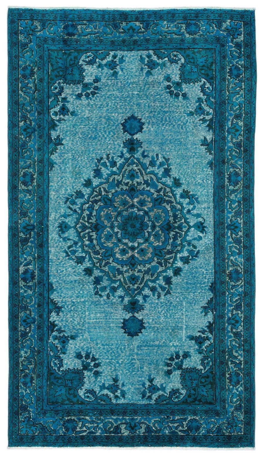 Beyaz Mavi Anadolu Bohem Çiçekli Yün Halı 148x257 - Özel Seri