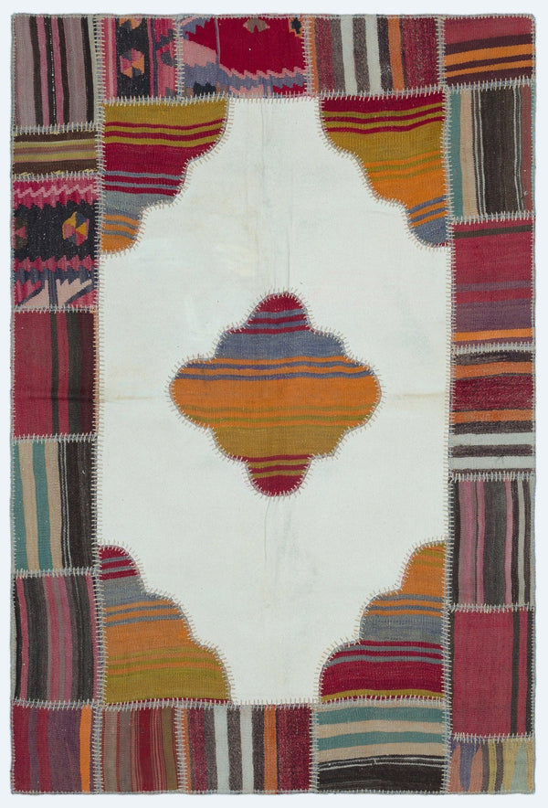 Bej Bohem Geometrik Yün Halı 118x177