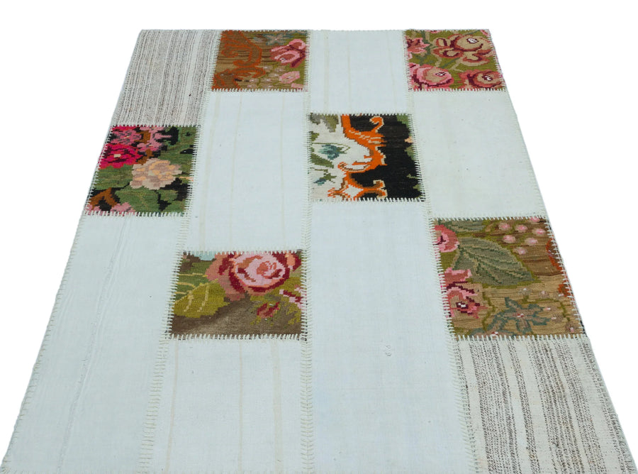 Beyaz Anadolu Geometrik Modern Yün Halı 122x180 - Özel Seri