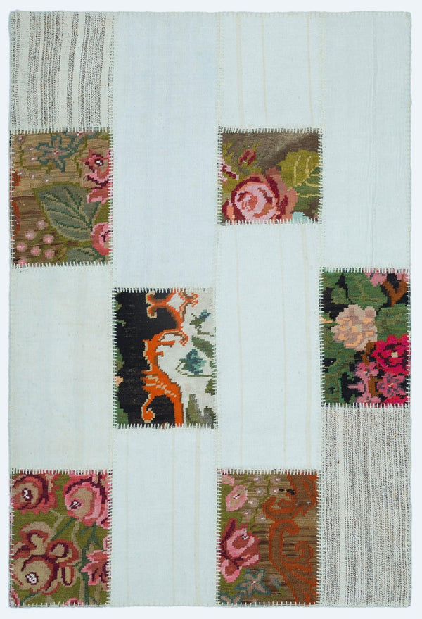 Beyaz Anadolu Geometrik Modern Yün Halı 122x180 - Özel Seri