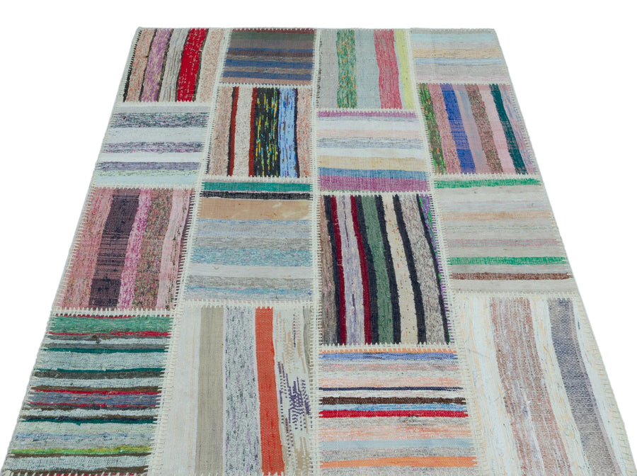 Beyaz Gri Anadolu Bohem Geometrik Yün Halı 120x180 - Özel Seri