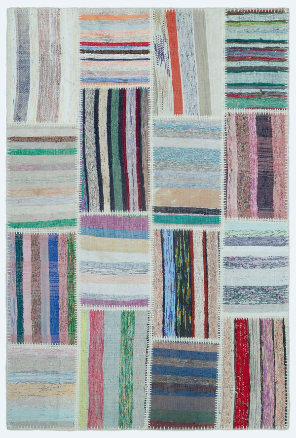 Beyaz Gri Anadolu Bohem Geometrik Yün Halı 120x180 - Özel Seri