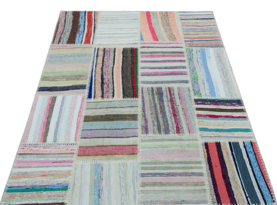 Beyaz Gri Anadolu Geometrik Modern Yün Halı 120x180 - Özel Seri