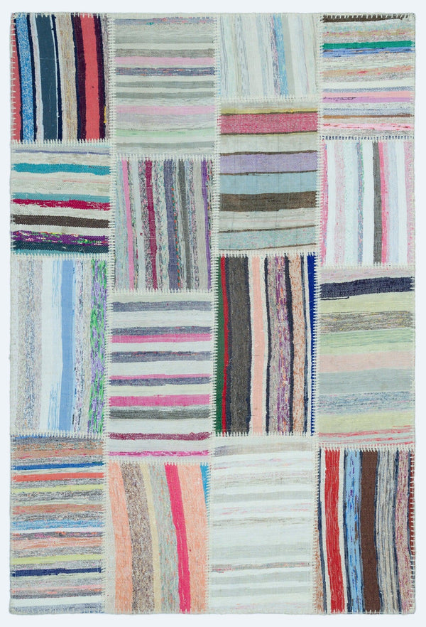 Beyaz Gri Anadolu Geometrik Modern Yün Halı 120x180 - Özel Seri