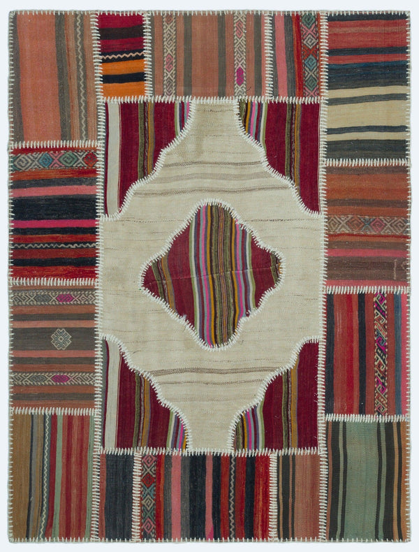 Bej Bohem Geometrik Yün Halı 133x175