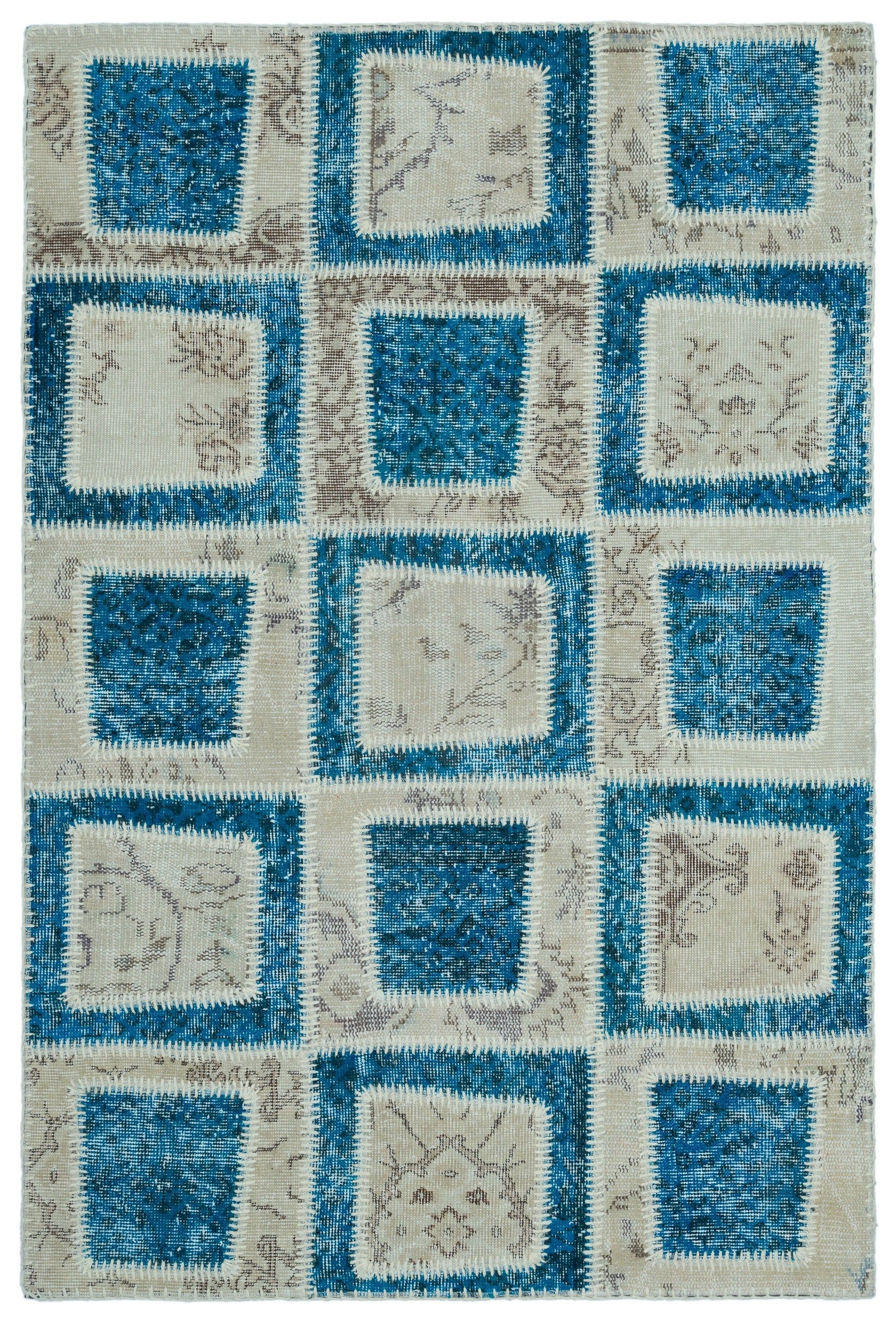 Iskece Turkuaz Eskitme Yün El Dokuma Halısı 120 x 180 Apex Unique