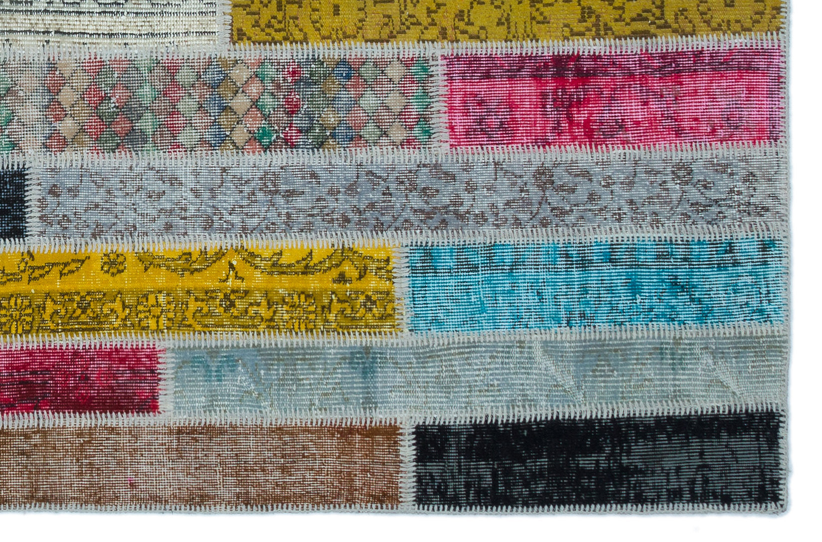 Iskece Bej Patchwork Yün El Dokuma Halısı 150 x 232 Apex Unique