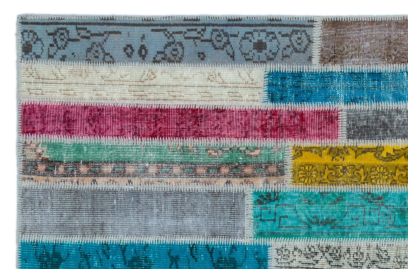 Iskece Bej Patchwork Yün El Dokuma Halısı 150 x 232 Apex Unique