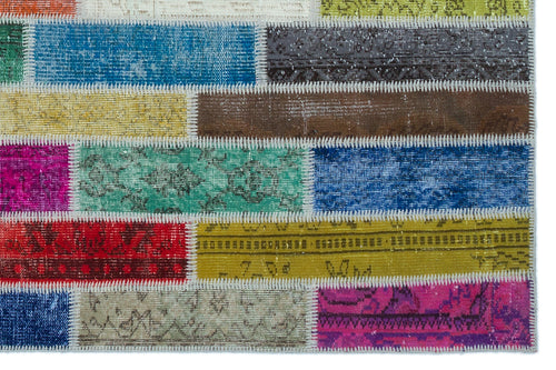 Iskece Bej Patchwork Yün El Dokuma Halısı 154 x 232 Apex Unique