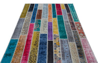 Kırmızı Mavi Eskitme Patchwork Salon Halısı