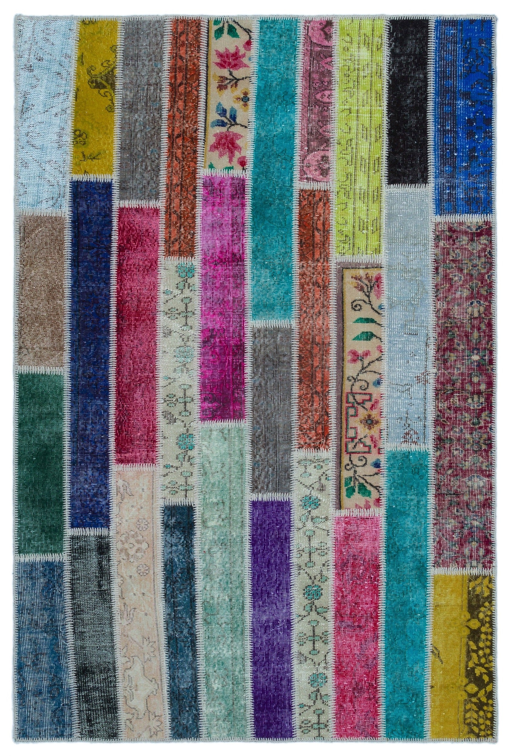 Iskece Bej Patchwork Yün El Dokuma Halısı 153 x 231 Apex Unique