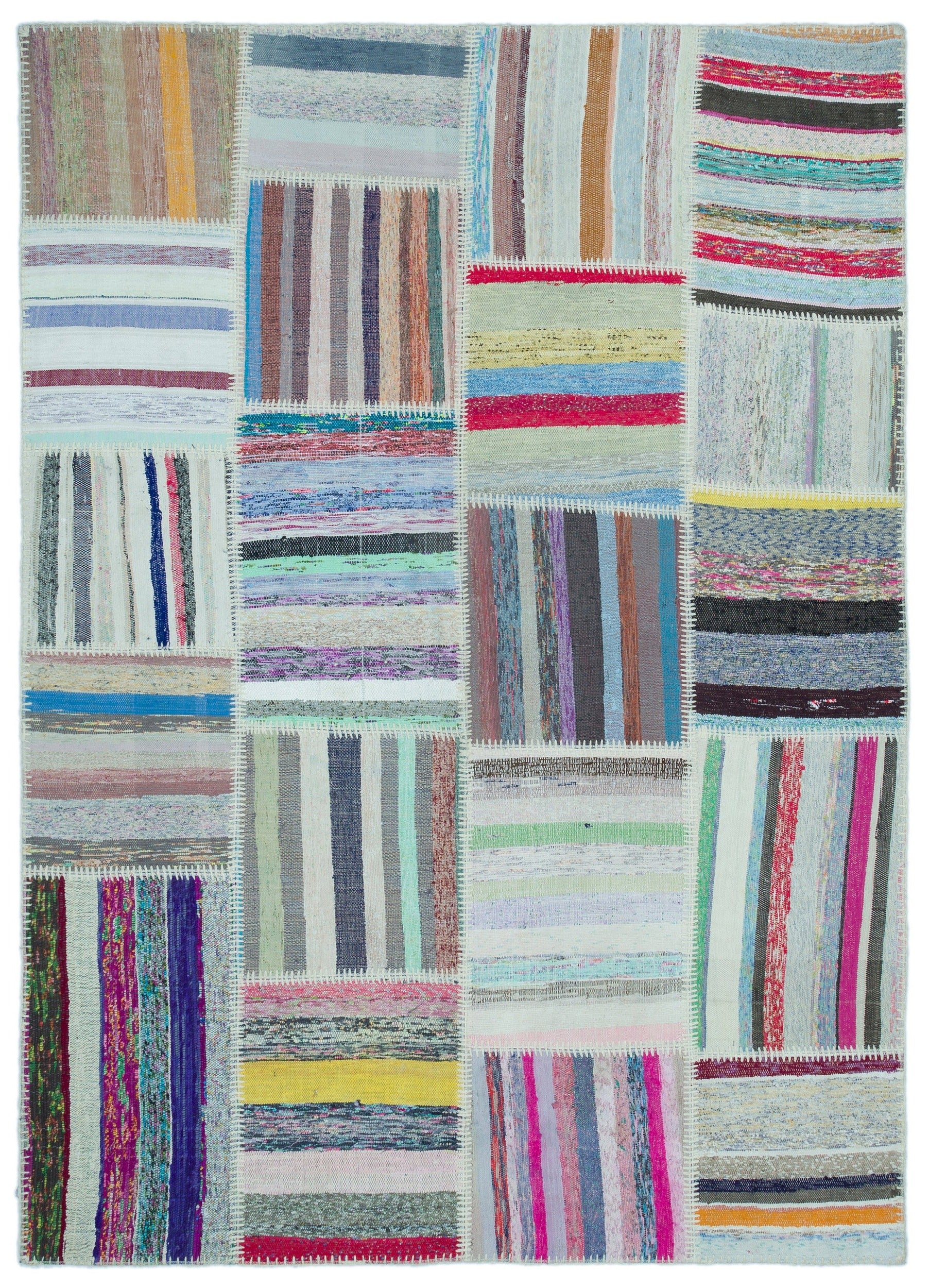 Teselya Bej Çizgili Yün El Dokuma Halısı 158 x 222 Apex Unique