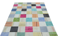 White & Multicolor Geometric Flatweave Kilim Rug 157x224 cm (5'2" x 7'4")