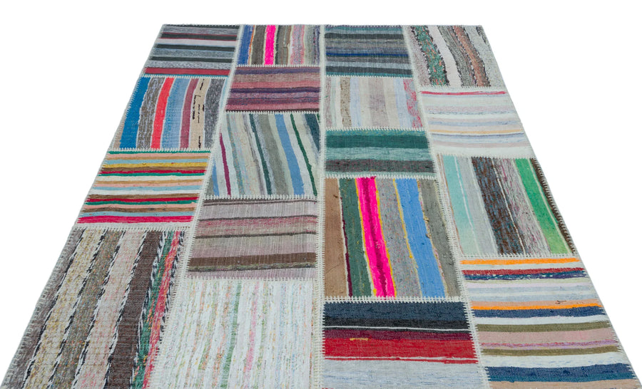 Beyaz Gri Bohem Geometrik Yün Halı 160x221