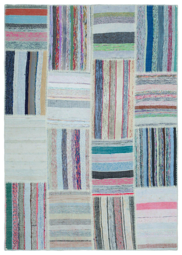 Bej Anadolu Modern Çizgili Yün Halı 158x223 - Özel Seri